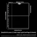 Clear A4 2-pocket card sleeve pages with 11 holes for photocard binder, 10 sheets - Small A4 Size Rounded Corners 11 Holes 2 Large Compartments 10 Cards #162