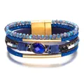 Bohemian multilayered blue crystal leather bracelet with gold magnetic clasp buckle - Bohemian Multilayer Blue Sapphire Style Bracelet