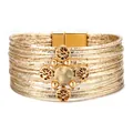 Bohemian golden PU leather multi-layer bracelet with Tree of Life charms and magnetic clasp - Bohemian Style Multilayer Wrap Bracelet