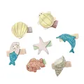 Set di 7 graziose mollette per capelli a tema mondo marino in ecopelle per bimbi. - Ocean Theme Hair Clip Set (MS6715)