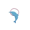Close-up of a cute blue glittery dolphin hair tie with a pink elastic band for girls. - Dolphin Hair Tie (MT6709)