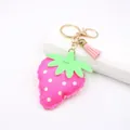 Adorable pink strawberry PU leather keychain with tassel accessory for handbags and keys - Fluorescent Rose Red Strawberry