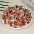 Natural red and clear polished crystal stone chips on a white plate - Red Hematoid Quartz / 9-12mm (100g)