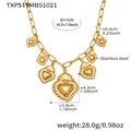 Vue détaillée d'un collier cœur en acier inoxydable doré avec dimensions et poids précis - Collier DIY Cœur Couronne Or (TXP519)