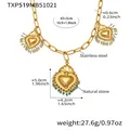 Vue détaillée du collier cœur en acier inoxydable avec perles en pierre naturelle et mesures. - Collier DIY Cœur Pierre Naturelle Or (TXP519)
