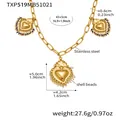 Dimensions détaillées du collier avec pendentif cœur couronne en acier et perles de coquillage - Collier DIY Cœur Perle de Coquillage Or (TXP519)