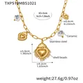 Détail du collier cœur en acier inoxydable doré avec perles en céramique et nacre - Collier DIY Céramique Bleu Foncé Or (TXP519)