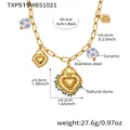 Vue détaillée d'un collier en acier inoxydable avec pendentifs cœur et mesures - Collier DIY Céramique Bleu Clair Or (TXP519)