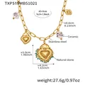 Vue détaillée d'un collier en acier inoxydable avec perles en céramique et pierres - Collier DIY Céramique Violet Bleu Or (TXP519)