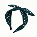 Vintage dark green polka dot bow headband for women, retro high skull top hair accessory - Green