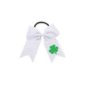 Elegante fiocco per capelli bianco con stampa trifoglio verde per San Patrizio - Elastico per capelli bianco con fiocco stampa trifoglio verde (MB6850)