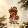 Plush Christmas bear ornament featuring a white snowflake and golden Merry Christmas sign - Vintage Snowflake Bear Ornament