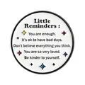 Cute white circular enamel pin badge with motivational Little Reminders quotes and stars - Round Inspirational Quotes Style (QHXZ5546)