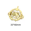 Golden stainless steel Moroccan style brooch with lion and sun motif, 35x40mm - Style B (Lion and Sun) / Gold