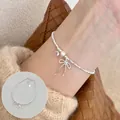 Vintage silver beaded bracelet with pink heart charm, pearl, and bow tie detail - Pink Crystal Pearl Bowknot Bracelet (SL3995)