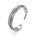 Vintage silver-toned feather cuff bracelet with detailed engravings for men - Silver / Antique Silver
