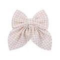 Noeud papillon vichy beige et blanc avec motif floral de marguerites pour filles - Plaid kaki clair avec petites fleurs (6)