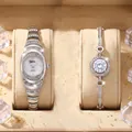 Elegant silver luxury quartz watch and crystal pavé bracelet set in a gift display box - Silver Watch + Diamond Bracelet