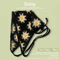 Bandana en crochet noir fait main avec motif de marguerite blanche pour femme - Taille unique / Marguerite blanche étoilée - Noir