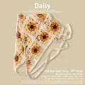Élégant bandeau au crochet fait main à fleurs de tournesol blanc cassé style bohème pour femme - Taille unique / Marguerite dorée éclat rouge - Blanc cassé