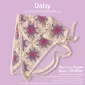 Bandana au crochet blanc crème avec motifs de tournesols violets et rouges - Taille unique / Marguerite violette éclat rouge - Blanc cassé