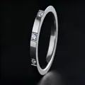 Polished stainless steel band ring with three square-set clear stones in silver - Size 5 / Three Rhinestones Style (9-2) / Steel