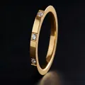 Minimalist gold stainless steel ring with three square-set clear cubic zirconia stones - Size 5 / Three Rhinestones Style (9-3) / Gold