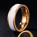 Minimalist rose gold stainless steel ring with elegant white ceramic style inlay for women - US 6 / Rose Gold White Enamel