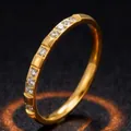 Bague en acier inoxydable doré de style français avec pierres de zircon pour femme - Taille 5 / Style Entièrement Pavé de Strass / Or