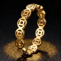 Elegant gold-plated stainless steel hollow ring with traditional Chinese coin motif - US 6 / Gold