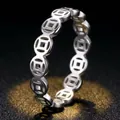 Elegant silver stainless steel hollow copper coin ring for women with polished finish - US 6 / Steel