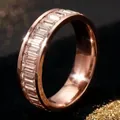 Rose gold stainless steel eternity ring set with sparkling baguette-cut cubic zirconia stones - Size 7 / Baguette Rhinestone Style (37-E-1) / Rose Gold