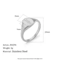 Detailed view of lavender engraved stainless steel signet ring with dimensions - Steel-lavender