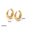 Fashionable chunky 18k gold plated C-shaped stainless steel hoop earrings, 25mm diameter - Thick Hoop Style (EKR4-G)