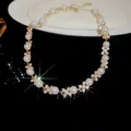 Luxurious 18k gold plated pearl necklace with sparkling zircon floral accents for women - Necklace / 8mm / Gold