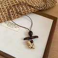 Retro Maillard style geometric wood and resin long necklace for women's jewelry - Geometric Resin Splicing Style (14#)