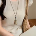Handcrafted vintage Maillard style long necklace with wood and resin bead pendants - Lemon Slice Acorn Maillard Style (24#)
