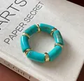 Turquoise marbled acrylic round bracelet with gold-toned metal accents - Gold-Green (Marble Pattern)