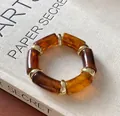 Amber tortoiseshell acrylic geometric stretch bracelet with gold spacers - Gold-Coffee (Amber Pattern)