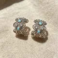 Elegant vintage silver finish earrings featuring turquoise beads and clear crystals - 2607012 Exquisite Zirconia Hoop Earrings