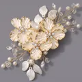Elegant floral hair clip with pearls and crystal beads for traditional Hanfu styling - Golden Flower Hair Clip Hs-j6982g