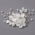 Elegant handmade white acrylic flower hair clip with pearls and silver wire for bridal - Silver Elegant Flower Hair Clip Hs-j6982s