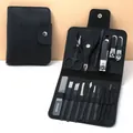 Professional 16-piece black manicure and pedicure set in a luxury leather travel case - 16-Piece Set (Gentleman Black)