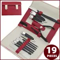 19-piece professional manicure set with black steel tools in a red faux leather case - 19-Piece Set (Wine Red)