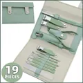 19-piece professional manicure set in mint green folding leather case - 19-Piece Set (Matcha Green)