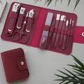 Professional 16-piece burgundy manicure set in a premium leatherette travel case - 12-Piece Set (Rose Red)