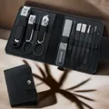 Professional 16-piece black stainless steel manicure set in premium leather travel case - 12-Piece Set (Gentleman Black)
