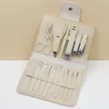 Professional 16-piece beige manicure set with stainless steel tools and leather case - 16-Piece Set (Milky White)