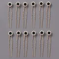 Set de 12 épingles à cheveux de mariée en U avec fleurs et strass vert émeraude - Lot de 12 / Strass Vert (HS-J3841GHG)