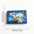 Detailed view of Sicily Italy souvenir resin fridge magnet with map dimensions - Square Sicily